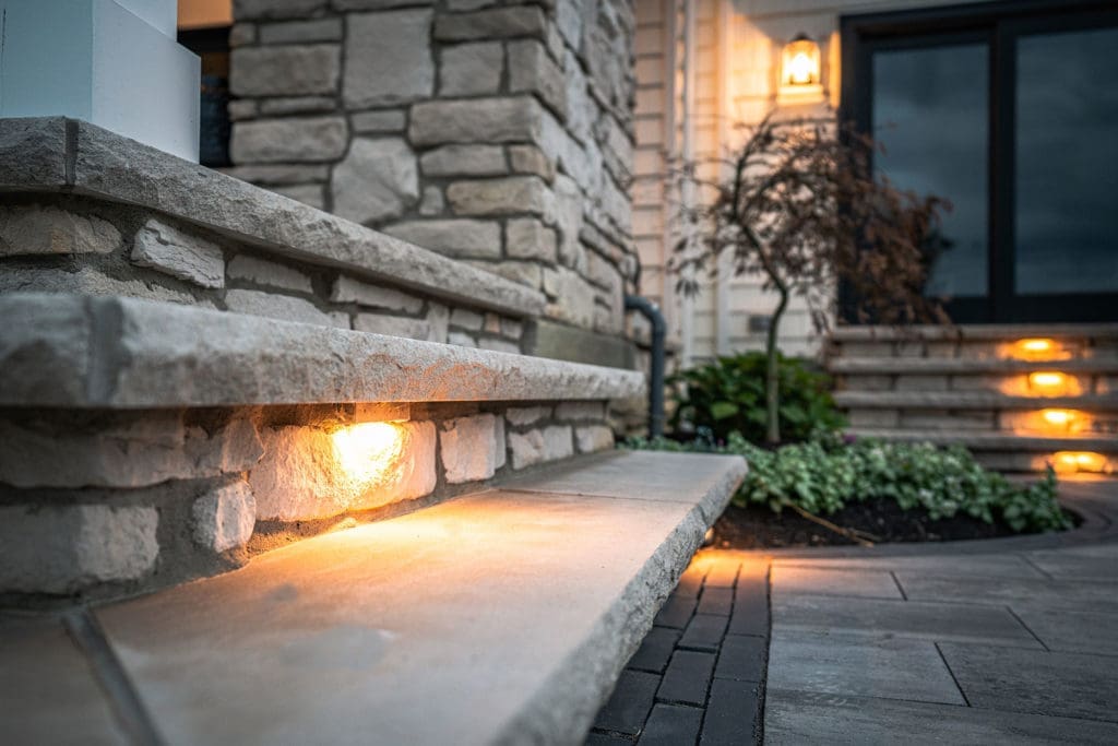 Custom stone steps designed and installed by Ground Works in Westlake, Ohio